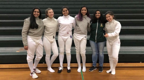 Girls Varsity Fencing squad. 