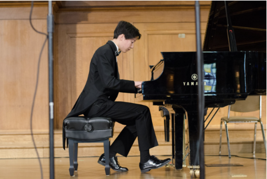 Max Wang (‘22) performs “The Well Tempered Clavier” by John Sebastian Bach for the taping of “From the Top.”