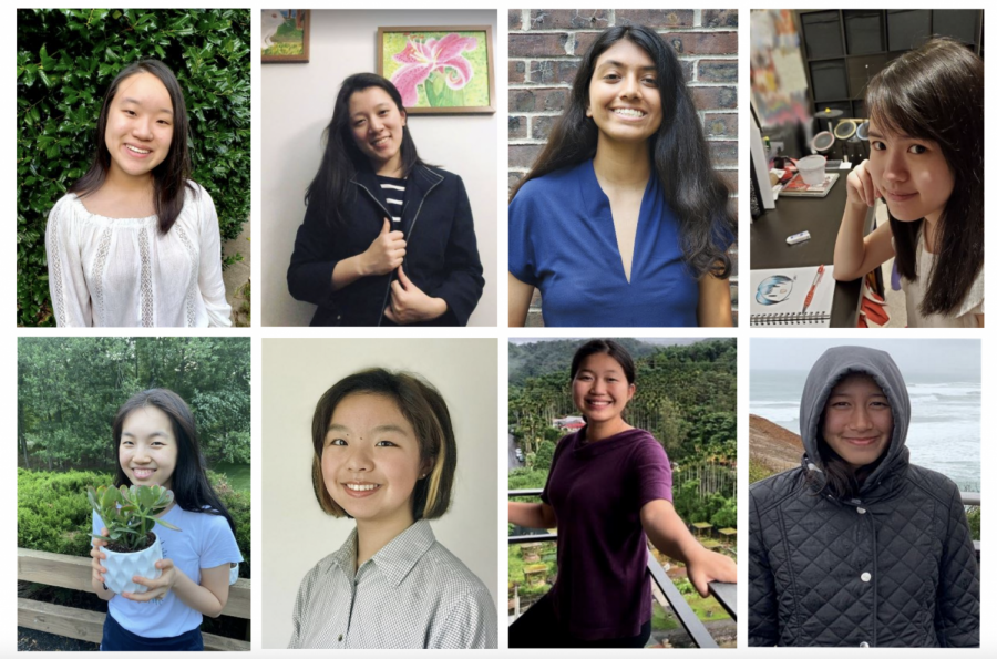 To Her, From Us NJ Headquarters team. Top row from left to right: Co-Founder and Co-President Carol Sun (‘21), Co-Founder and Co-President Catherine Chu (‘21), Director of Journalism Chloe Wolohan (‘21), Director of Design Caitlyn Ng (‘21); bottom row from left to right: Director of Outreach and Co-Director of Social Media Operations Karen Yang (‘23), Director of Fundraising and Co-Director of Social Media Operations Amy Xu (‘23), Member Amy Zheng (‘23), Member Sarang Sharma (‘21). 