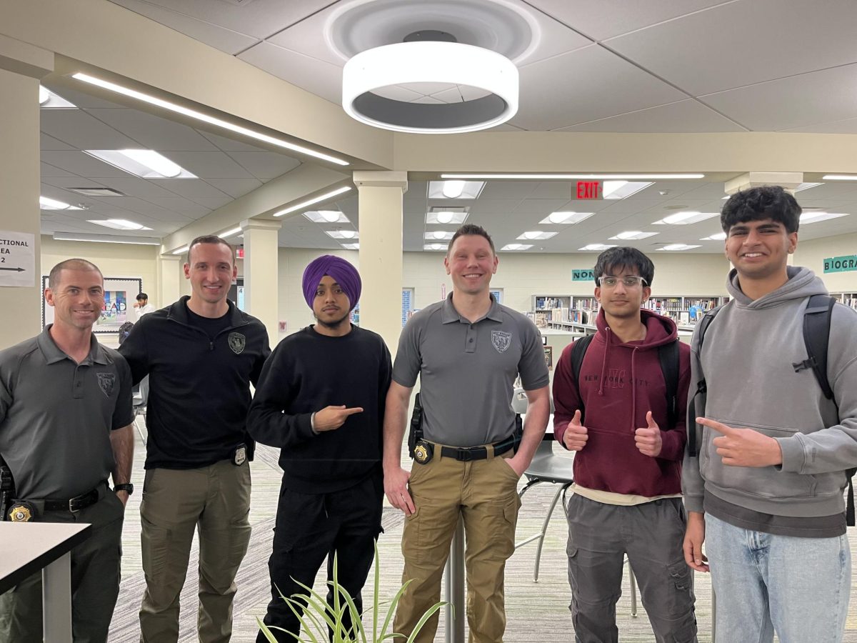 Officers from the West Windor Police Department presented about the impacts of drug usage with
the junior health classes.

Left to right: Sgt. Jany, Ptl. Chowanec, Amrit Singh (‘26), Sgt. Barber, Rishin Kumar (‘26) and Vedant Trivedi (‘26).