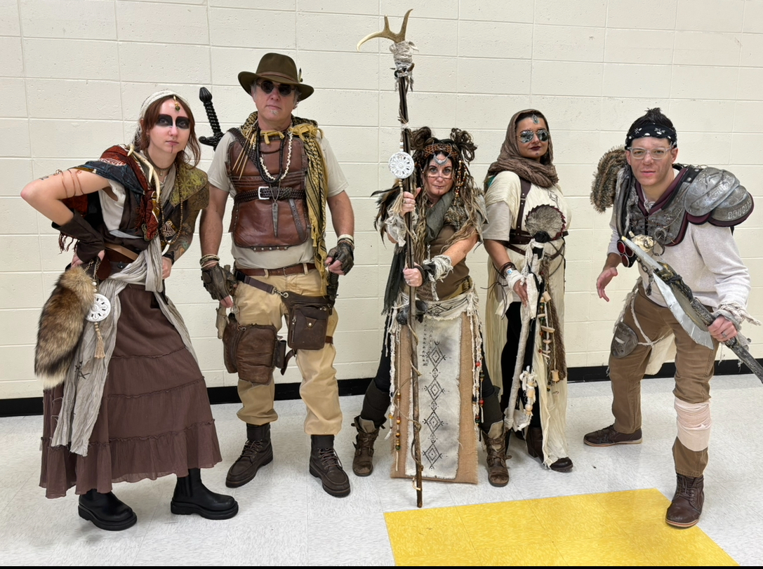 Art teachers in post-apocalyptic poses.
Left to right: Ms. Letra, Mr. Levanthal, Ms. Pico, Ms. Alklahaq and Mr. Randazzo.