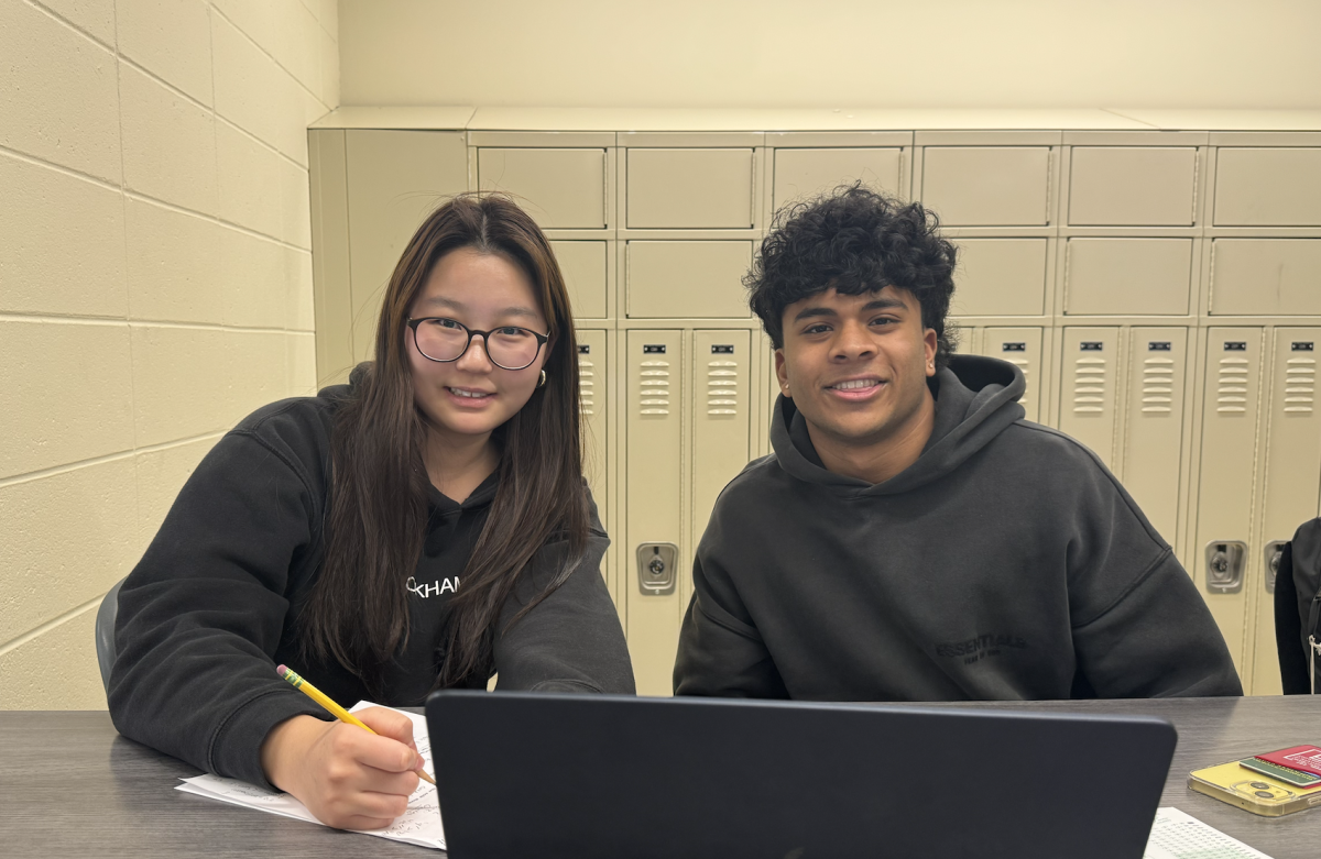 Peer tutor Alagu Ganesan (‘26) working with Francis Mun (‘28) during study hall.