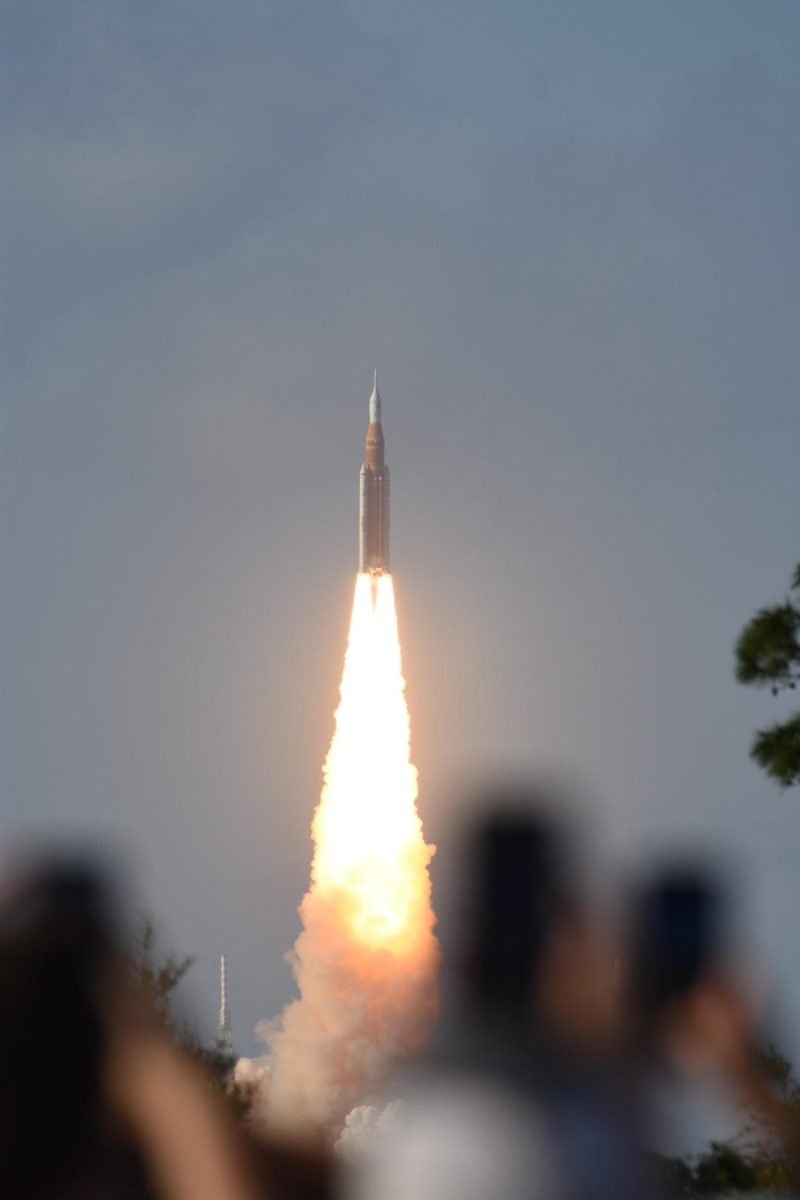 Artemis II launching into the
sky.